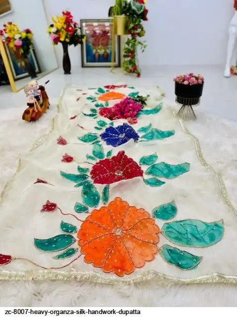 ZC 8007 HEAVY ORGANZA SILK HANDWORK DUPATTA C