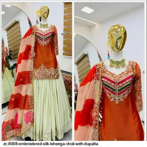 ZC 8008 EMBROIDERED SILK LEHENGA CHOLI WITH DUPATTA B