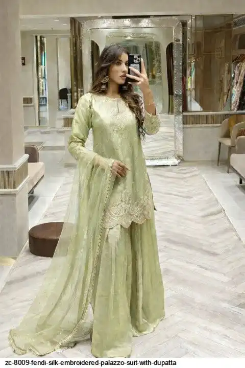 ZC 8009 FENDI SILK EMBROIDERED PALAZZO SUIT WITH DUPATTA B
