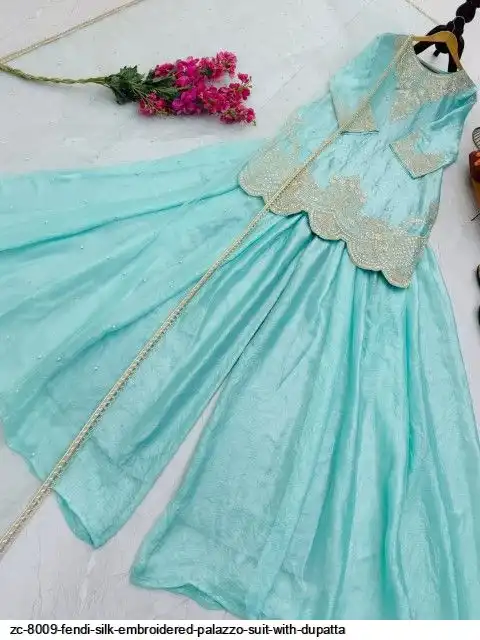 ZC-8009 Fandy Silk Embroidered Palazzo Suit with Dupatta