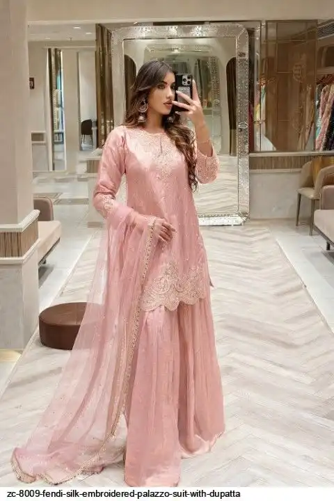 ZC 8009 FENDI SILK EMBROIDERED PALAZZO SUIT WITH DUPATTA A