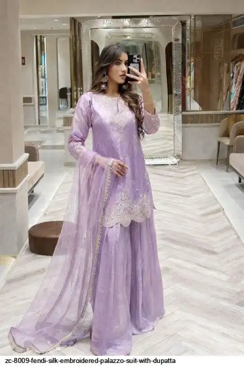 ZC 8009 FENDI SILK EMBROIDERED PALAZZO SUIT WITH DUPATTA D