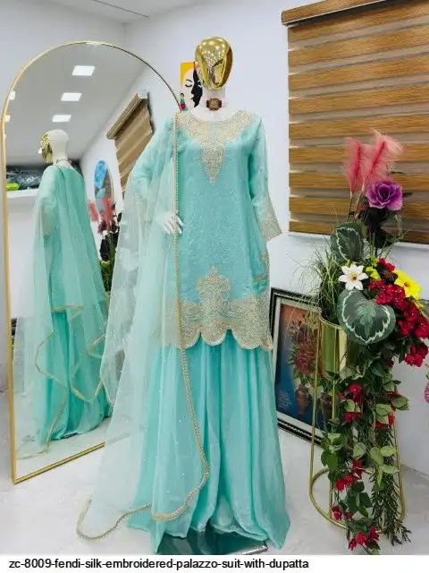 ZC-8009 Fandy Silk Embroidered Palazzo Suit with Dupatta