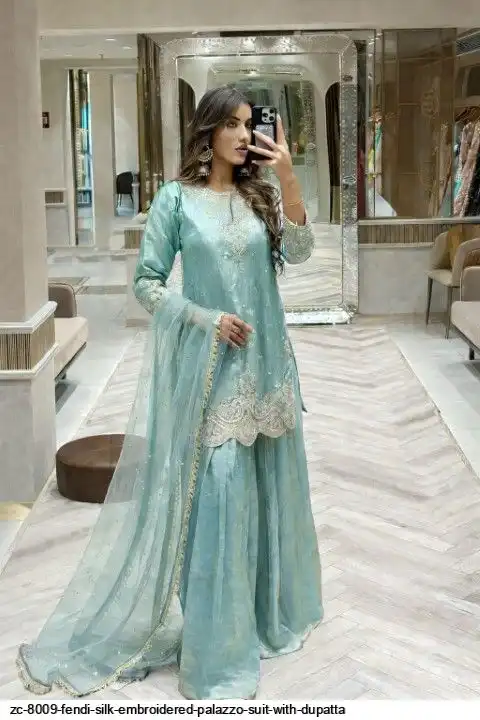 ZC 8009 FENDI SILK EMBROIDERED PALAZZO SUIT WITH DUPATTA C
