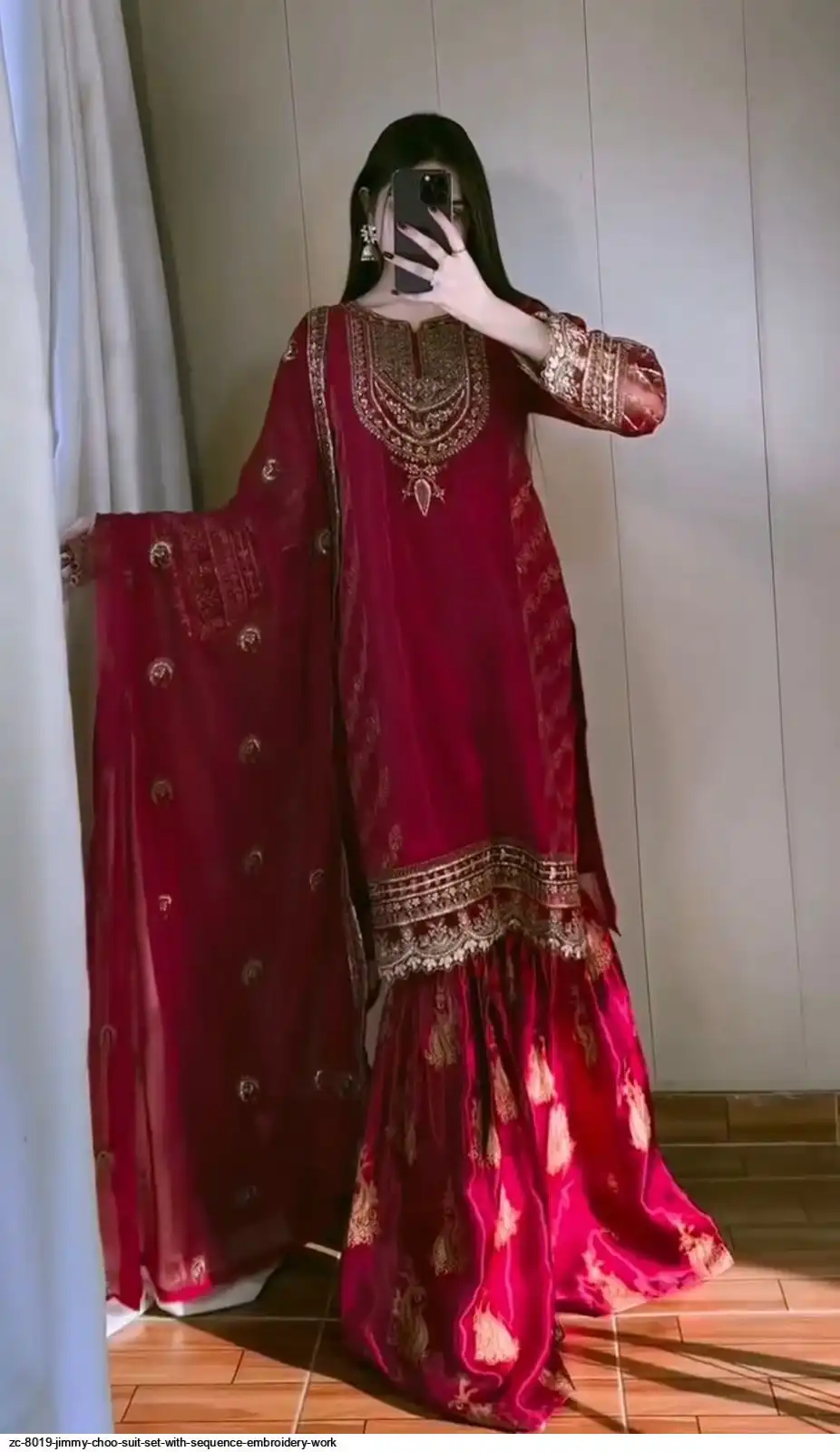 ZC 8019 JIMMY CHOO PLAZZO SUIT WITH SEQUENCE EMBROIDERY WORK D