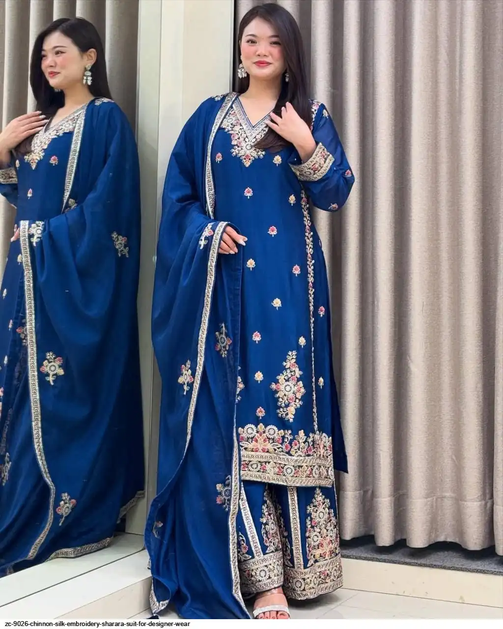 ZC 9026 CHINNON SILK EMBROIDERY SHARARA SUIT FOR DESIGNER WEAR A