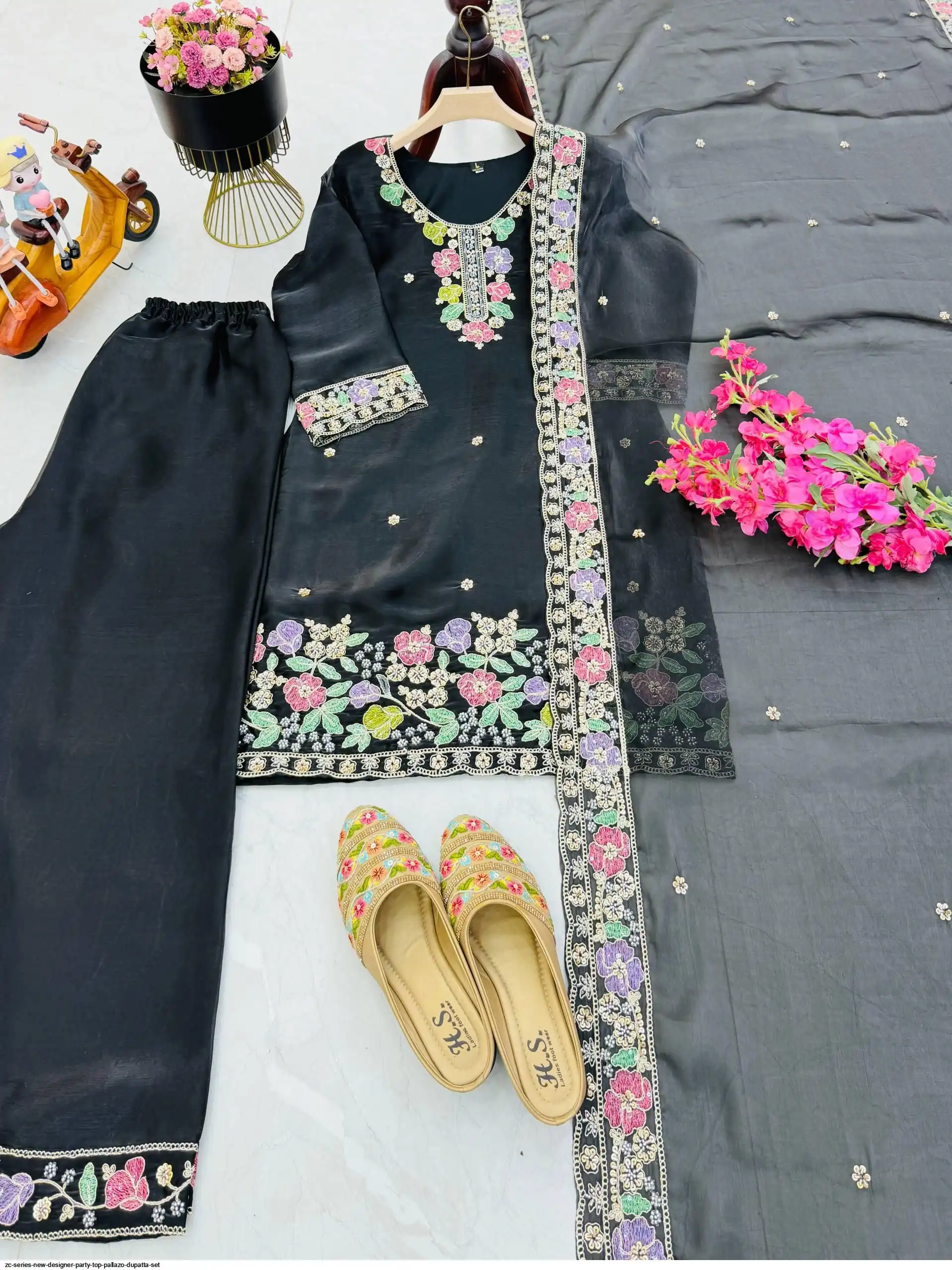 ZC SERIES NEW DESIGNER PARTY TOP PALLAZO DUPATTA SET B