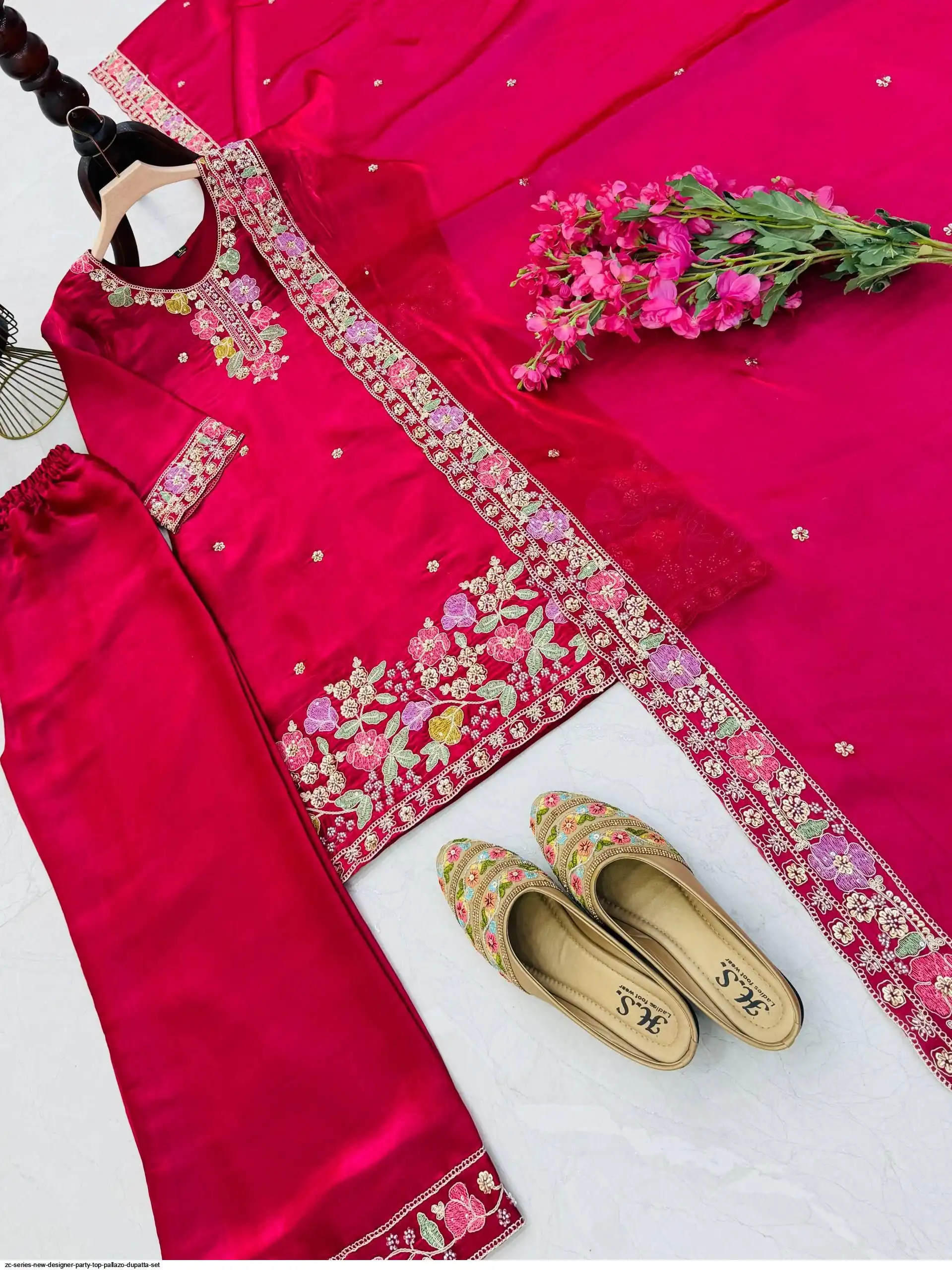 ZC SERIES NEW DESIGNER PARTY TOP PALLAZO DUPATTA SET C