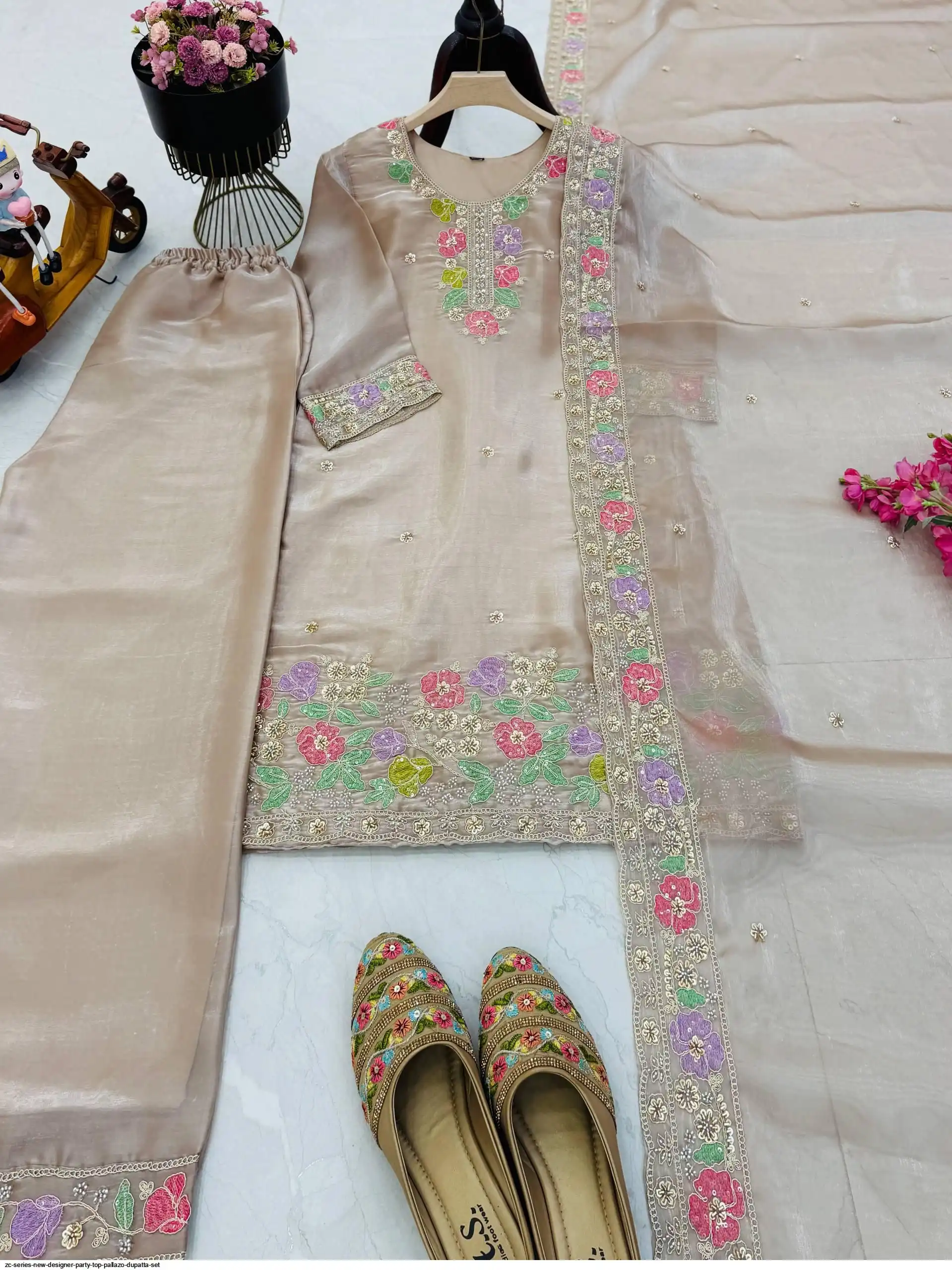 ZC SERIES NEW DESIGNER PARTY TOP PALLAZO DUPATTA SET D