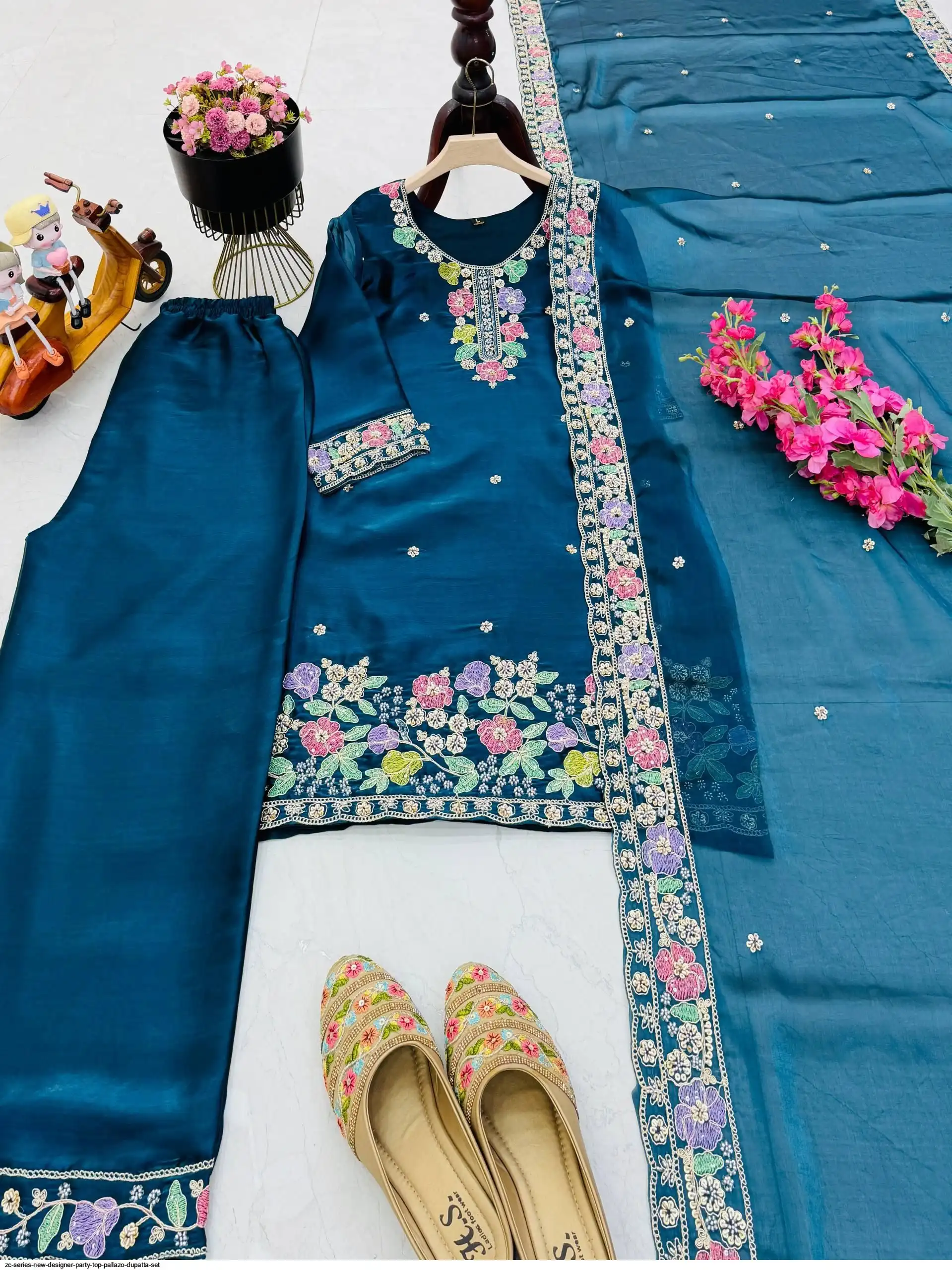 ZC SERIES NEW DESIGNER PARTY TOP PALLAZO DUPATTA SET E