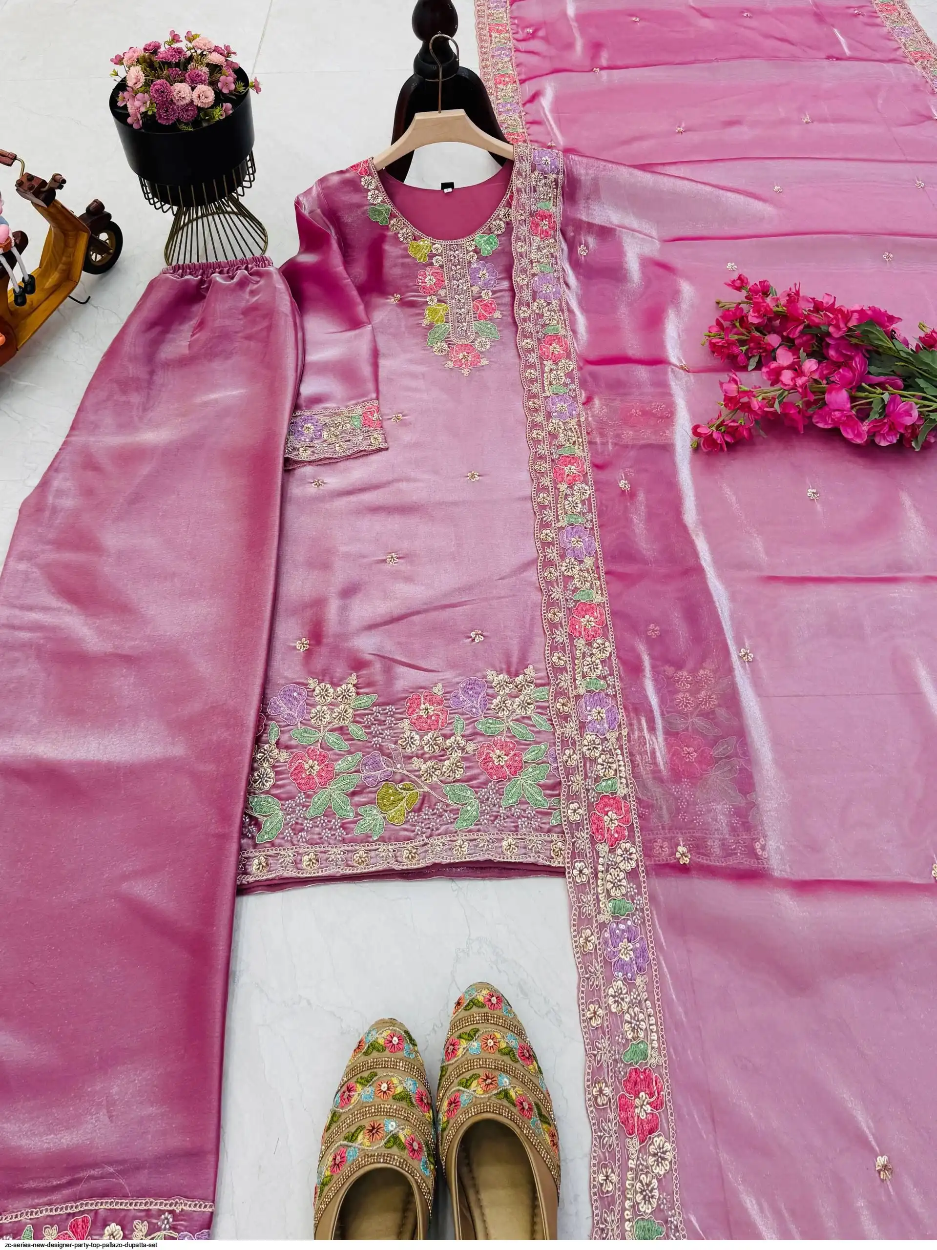 ZC SERIES NEW DESIGNER PARTY TOP PALLAZO DUPATTA SET G