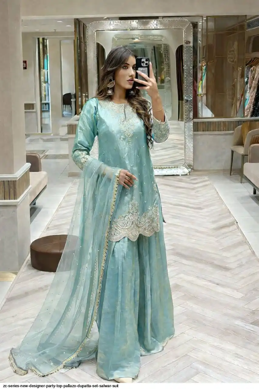 ZC SERIES NEW DESIGNER PARTY TOP PALLAZO DUPATTA SET SALWAR SUIT 3