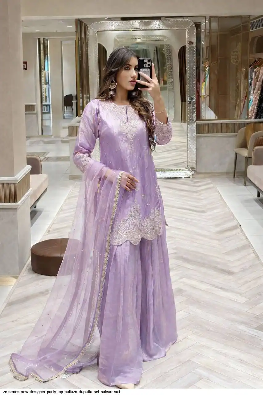 ZC SERIES NEW DESIGNER PARTY TOP PALLAZO DUPATTA SET SALWAR SUIT 4