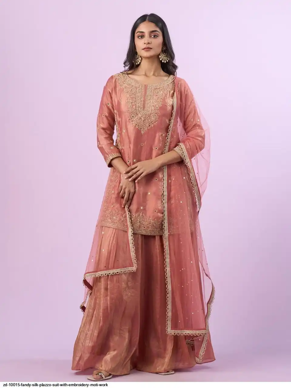 ZD 10015 FANDY SILK PLAZZO SUIT WITH EMBROIDERY MOTI WORK B