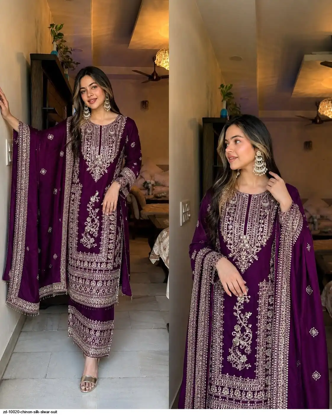 ZD 10020 CHINON SILK SLWAR SUIT 11