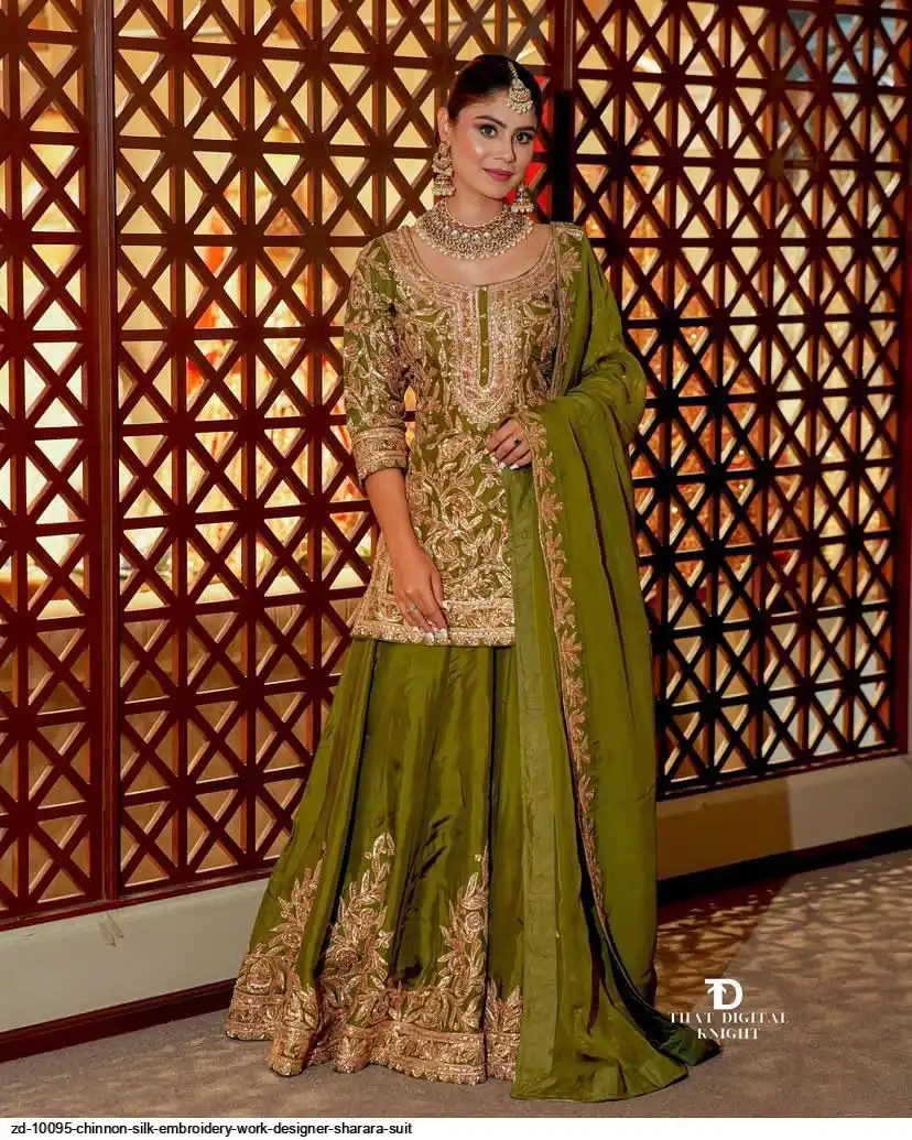 ZD 10095 CHINNON SILK EMBROIDERY WORK DESIGNER SHARARA SUIT B