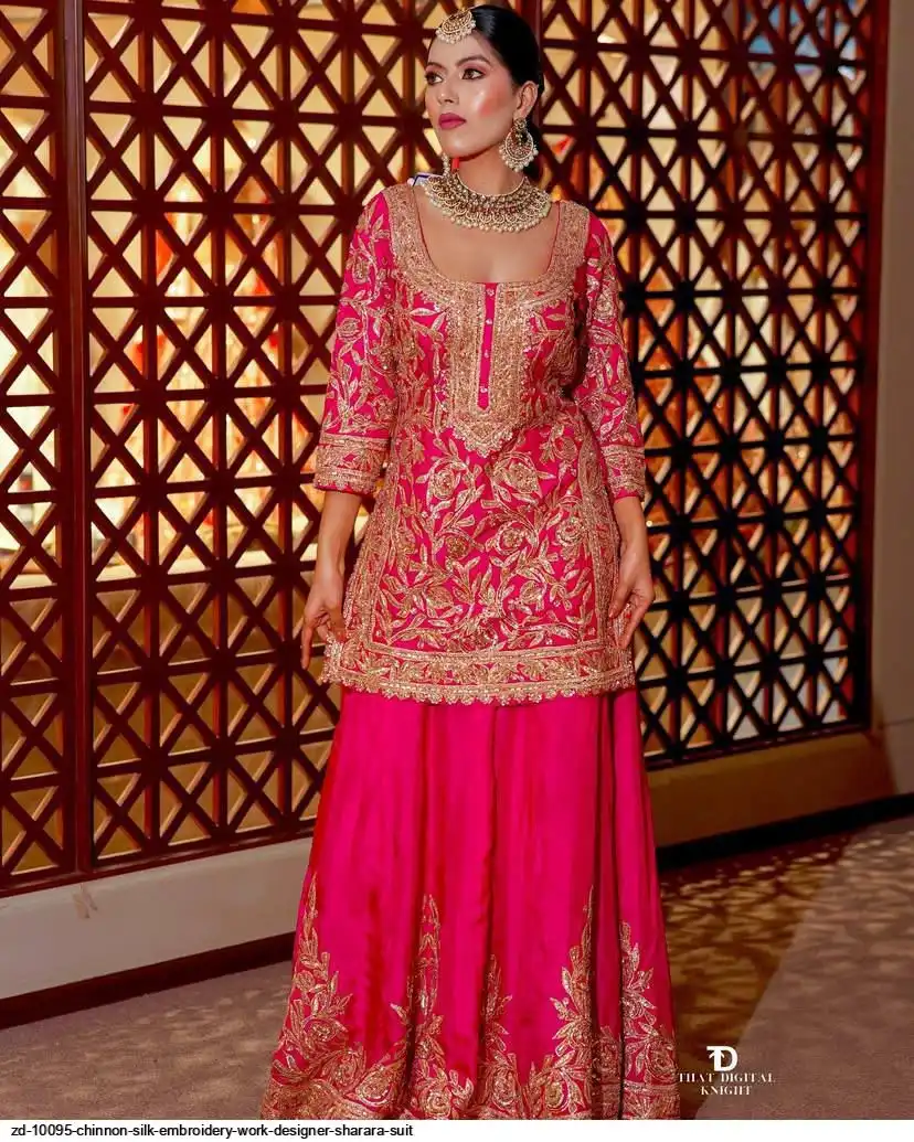 ZD 10095 CHINNON SILK EMBROIDERY WORK DESIGNER SHARARA SUIT A