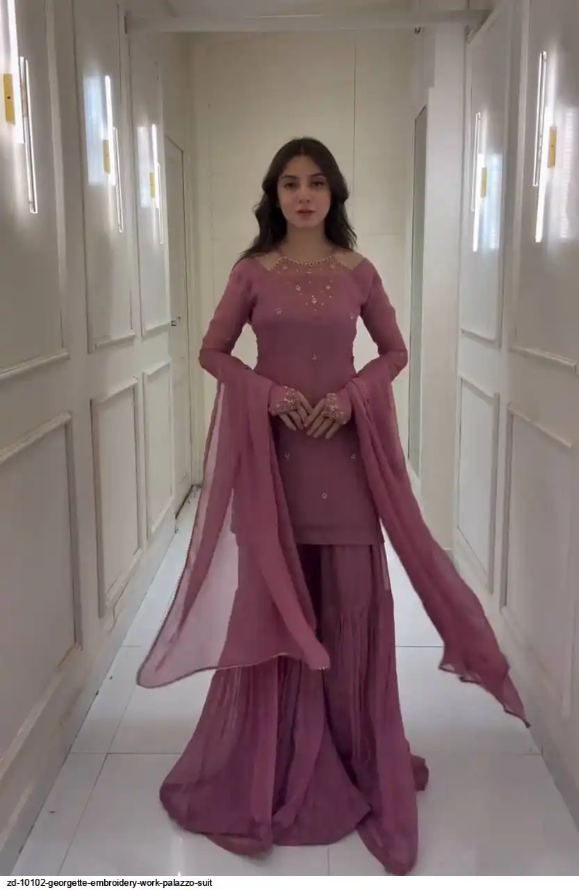 ZD 10102 GEORGETTE EMBROIDERY WORK PALAZZO SUIT A