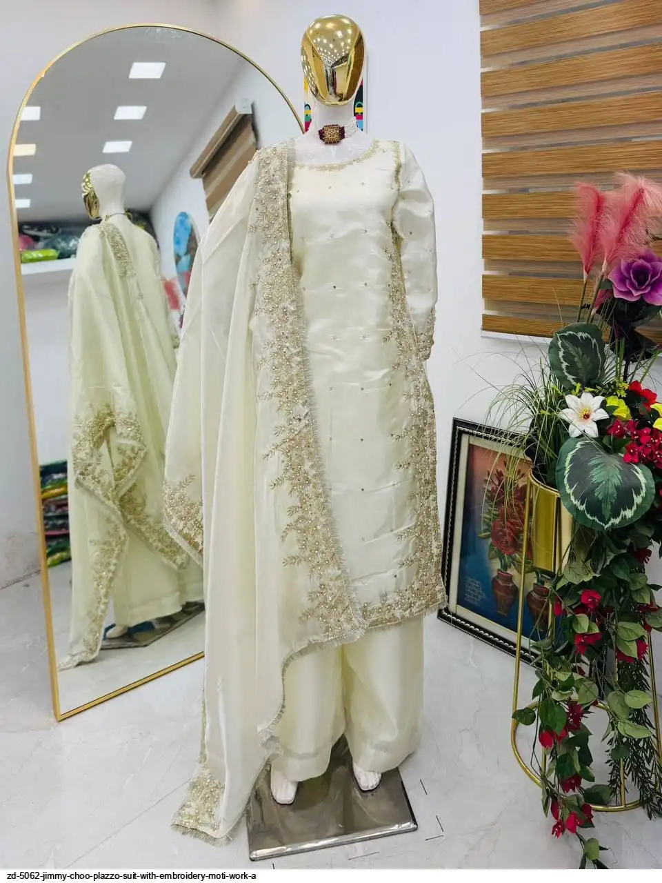 ZD 5062 JIMMY CHOO PLAZZO SUIT WITH EMBROIDERY MOTI WORK A