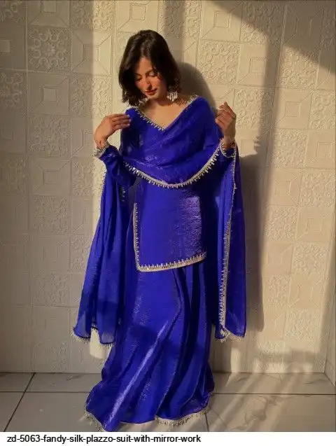 ZD 5063 FANDY SILK PLAZZO SUIT WITH MIRROR WORK E