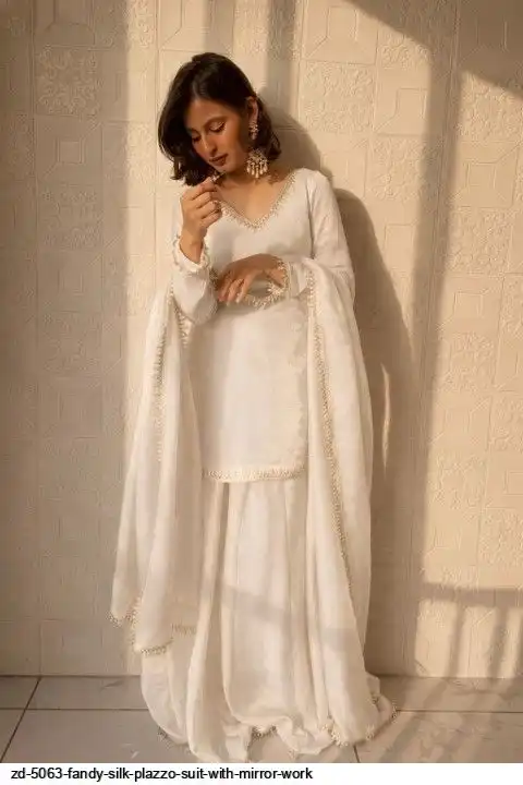 ZD 5063 FANDY SILK PLAZZO SUIT WITH MIRROR WORK B