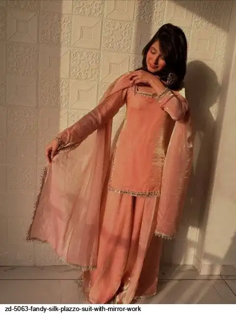 ZD 5063 FANDY SILK PLAZZO SUIT WITH MIRROR WORK D