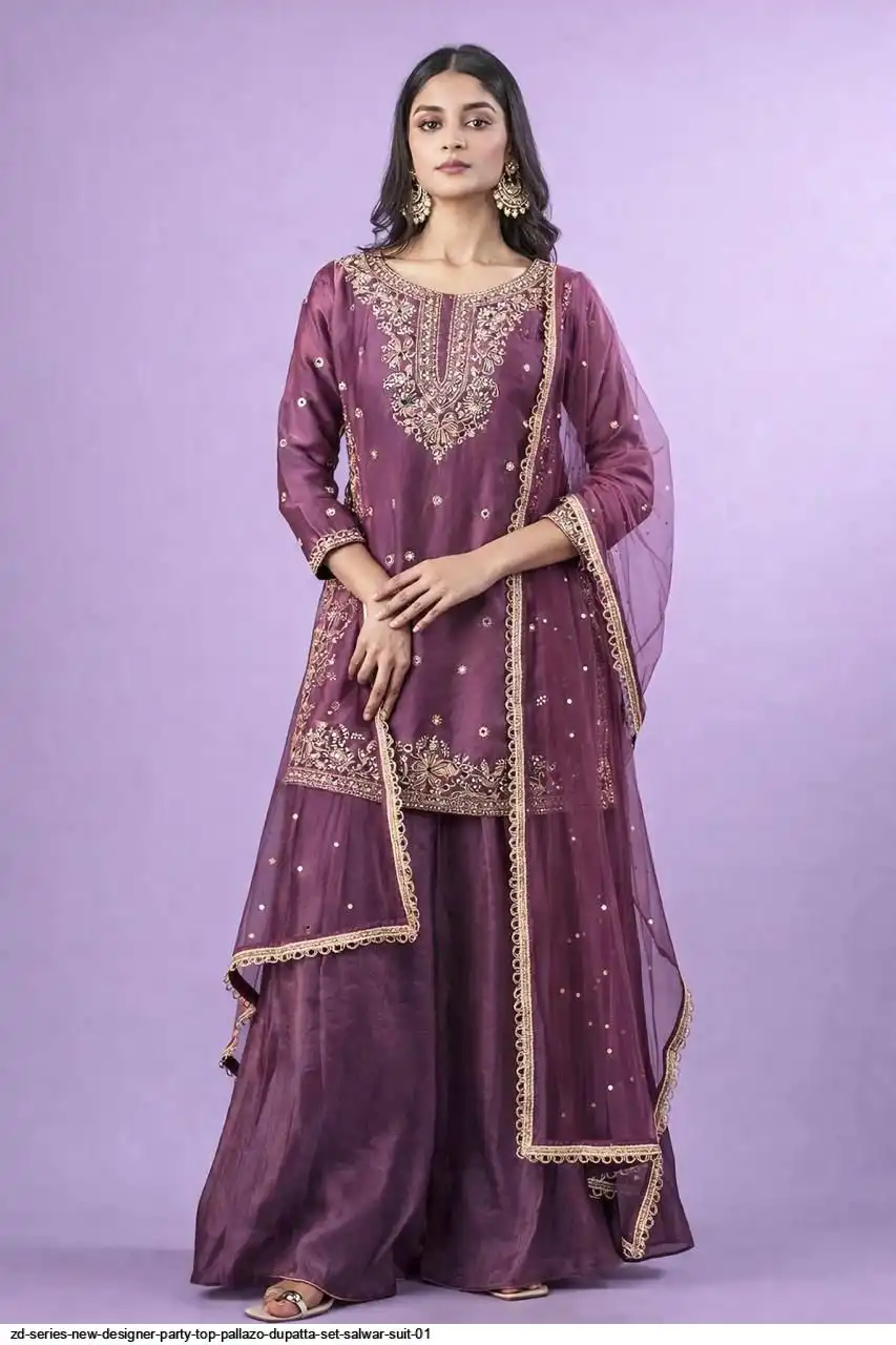 ZD SERIES NEW DESIGNER PARTY TOP PALLAZO DUPATTA SET SALWAR SUIT 01 1