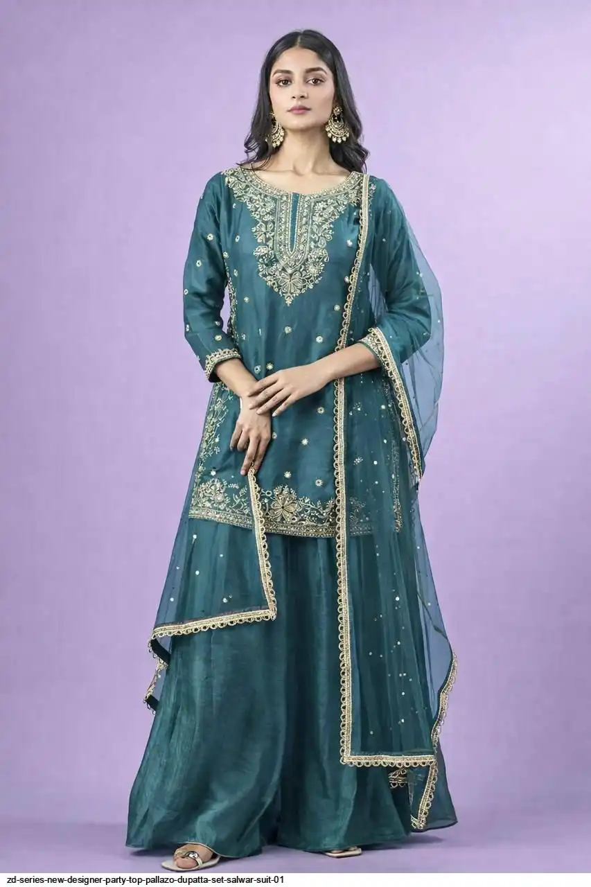 ZD SERIES NEW DESIGNER PARTY TOP PALLAZO DUPATTA SET SALWAR SUIT 01 2