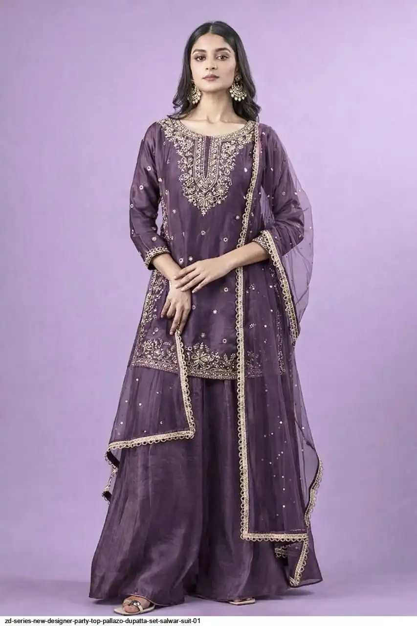 ZD SERIES NEW DESIGNER PARTY TOP PALLAZO DUPATTA SET SALWAR SUIT 01 3