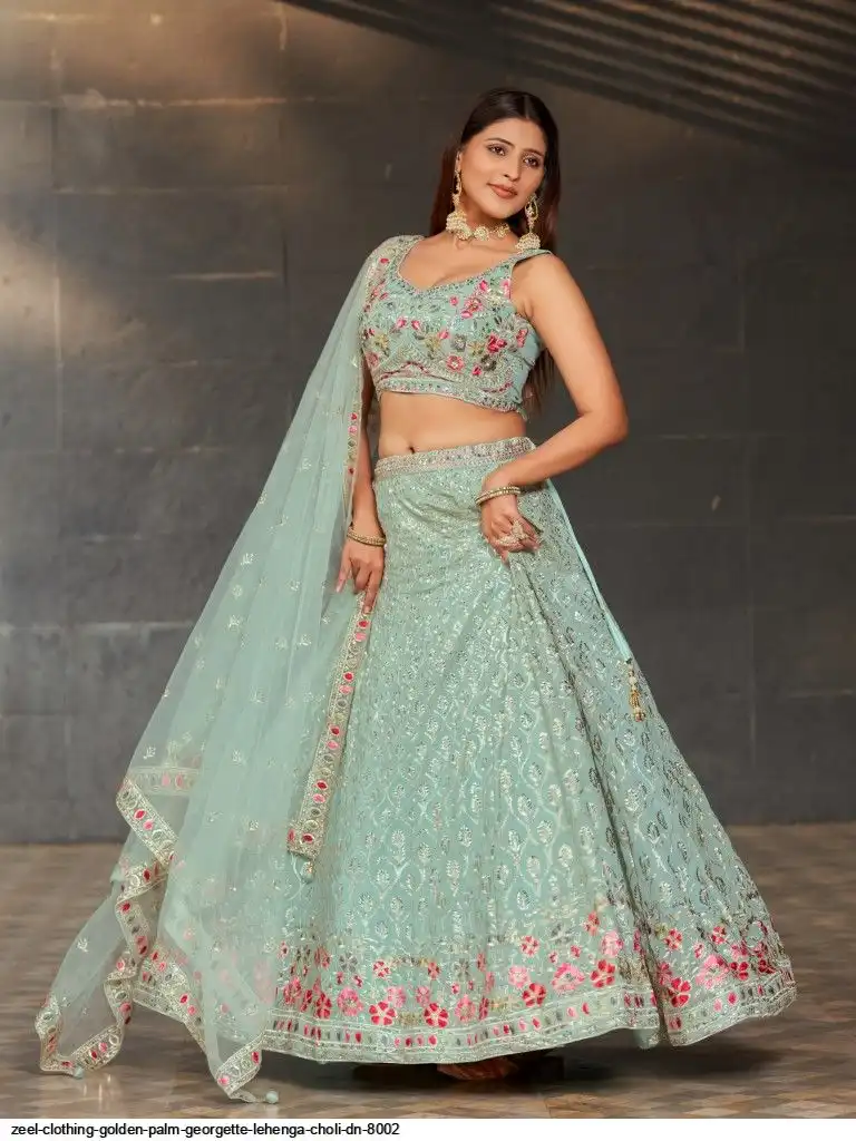 ZEEL CLOTHING GOLDEN PALM GEORGETTE LEHENGA CHOLI DN 8002