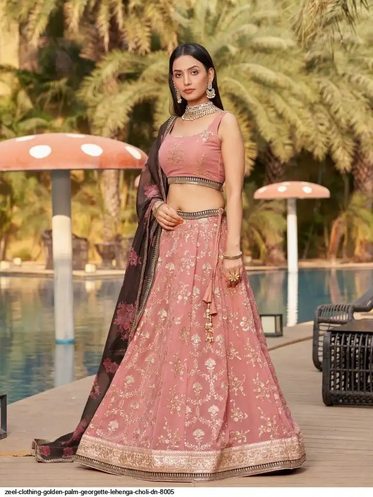 ZEEL CLOTHING GOLDEN PALM GEORGETTE LEHENGA CHOLI DN 8005