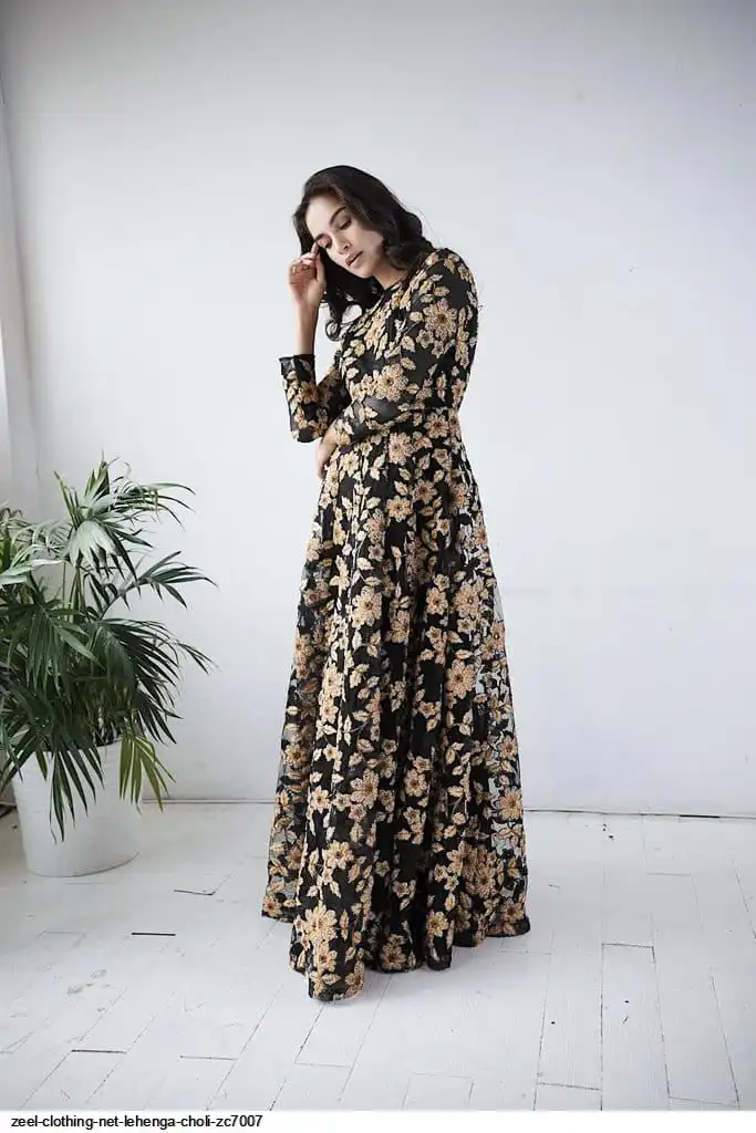 ZEEL CLOTHING NET GOWN ZC7007 BLACK