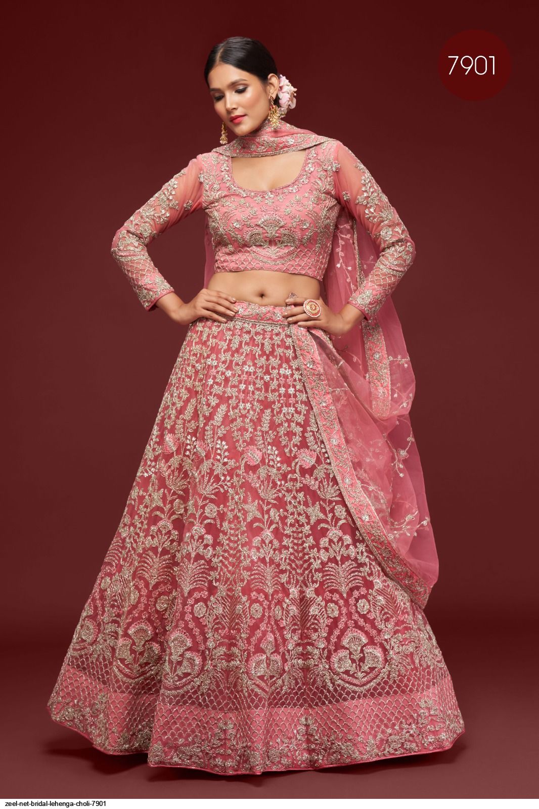 Embroidered Velvet Lehenga in Maroon : LCC1284