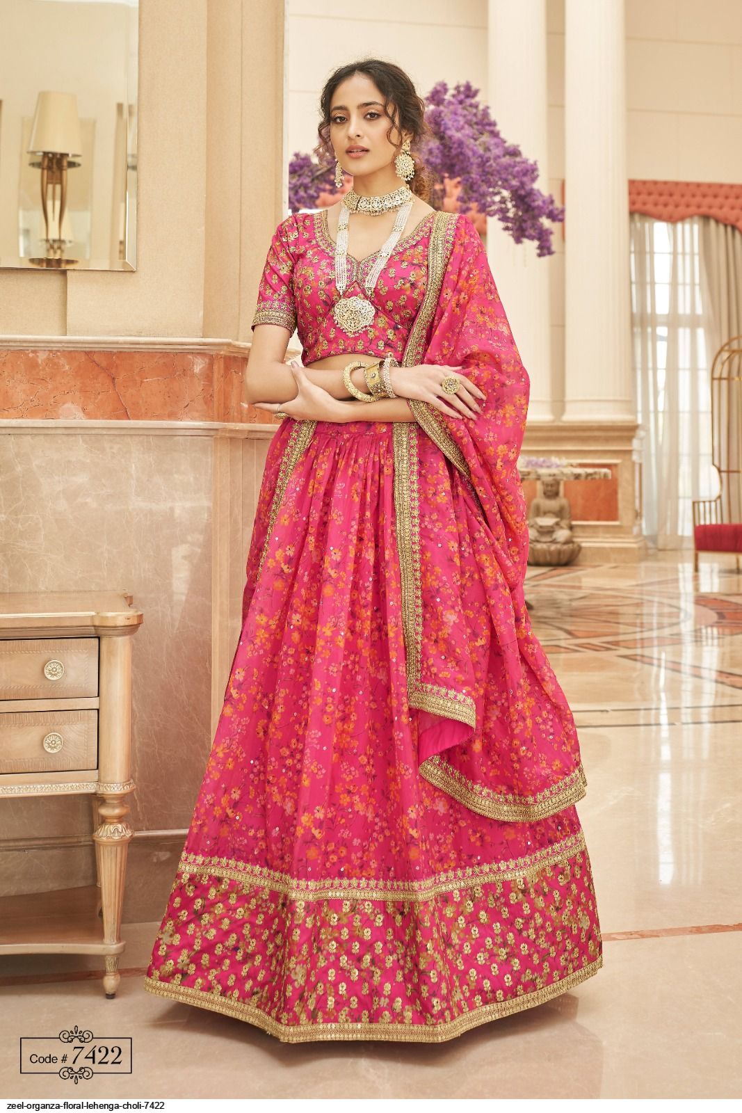 Buy Zeel Clothing Women's Organza Floral Semi-stitched Lehenga Choli (7027- Floral-Latest-Lehenga-Wedding_Free_New) Online at desertcartINDIA