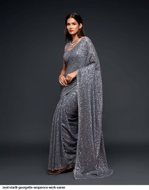 ZEEL STARLIT GEORGETTE SEQUENCE WORK SAREE 1007