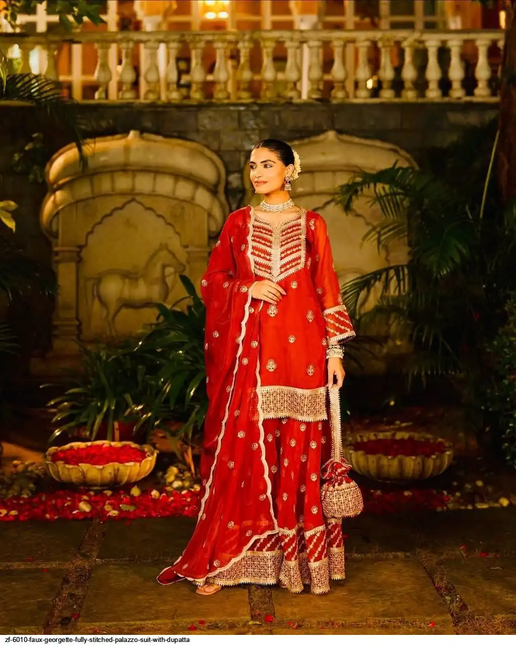 ZF 6010 FAUX GEORGETTE PLAZZO SUIT WITH DUPATTA A