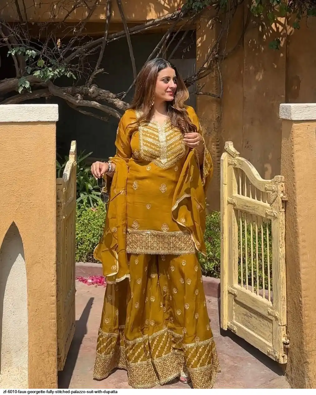 ZF 6010 FAUX GEORGETTE PLAZZO SUIT WITH DUPATTA B