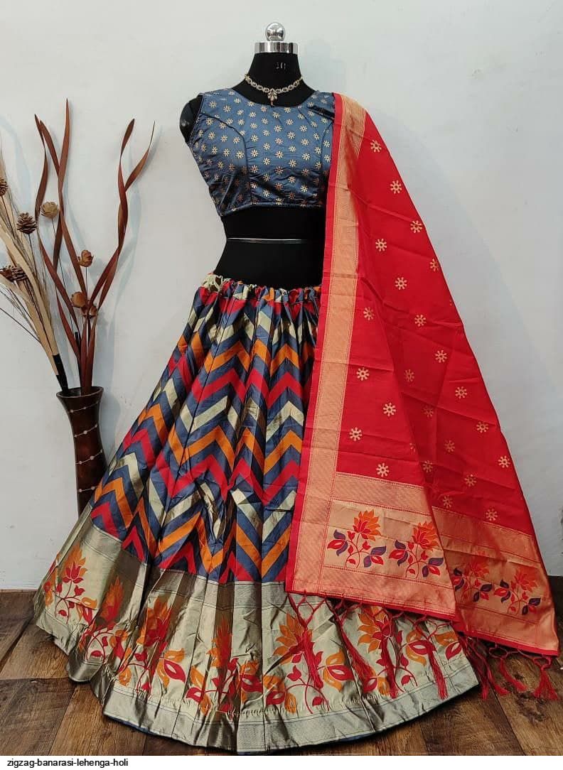 New Semi Stitiched Banarasi Lehenga Choli – Sudarshansarees