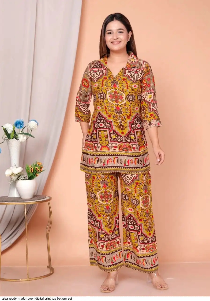 ZISA READY MADE RAYON DIGITAL PRINT TOP BOTTOM SET D