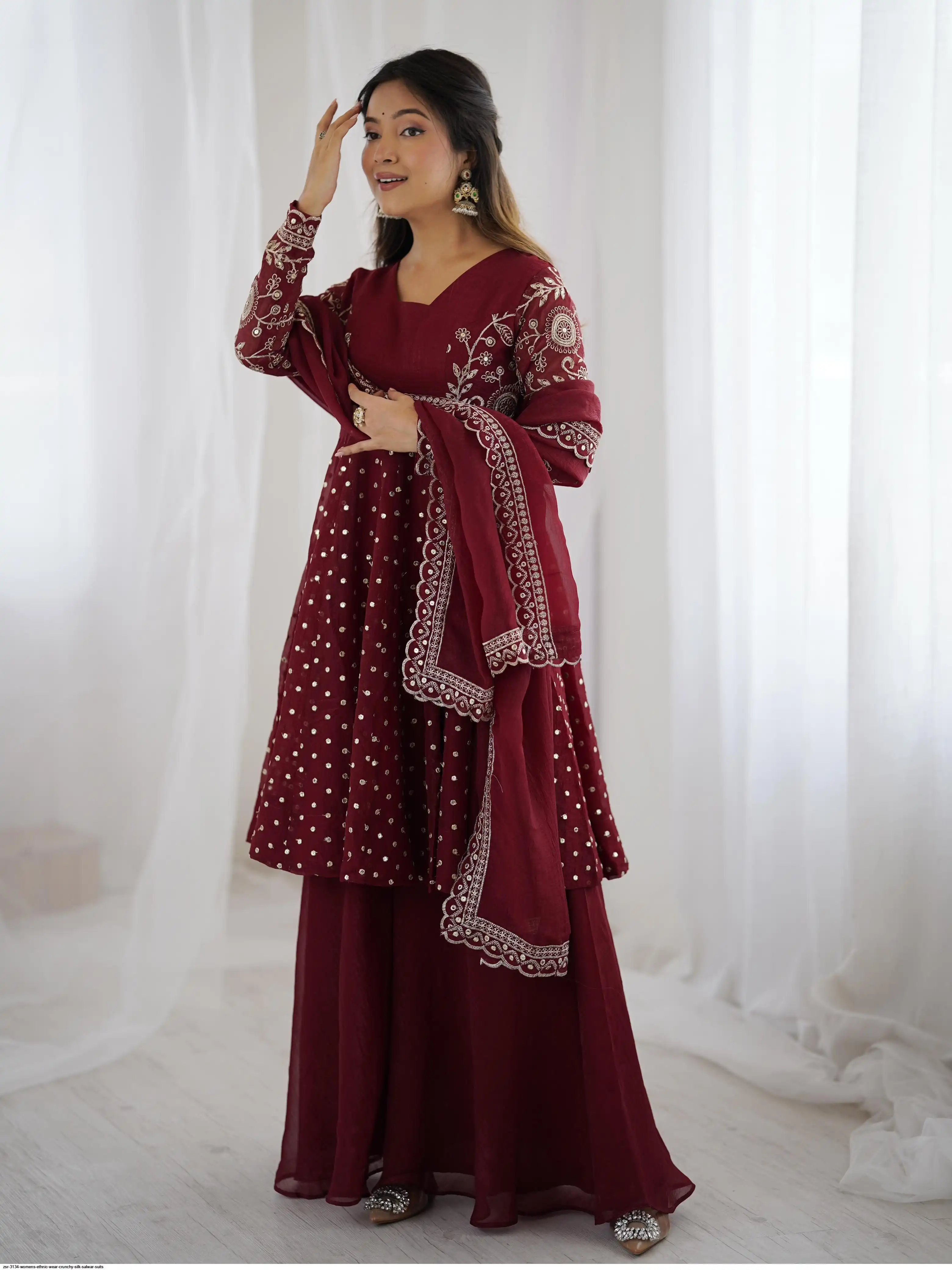 ZSR 3134 WOMENS ETHNIC WEAR CRUNCHY SILK SALWAR SUITS A