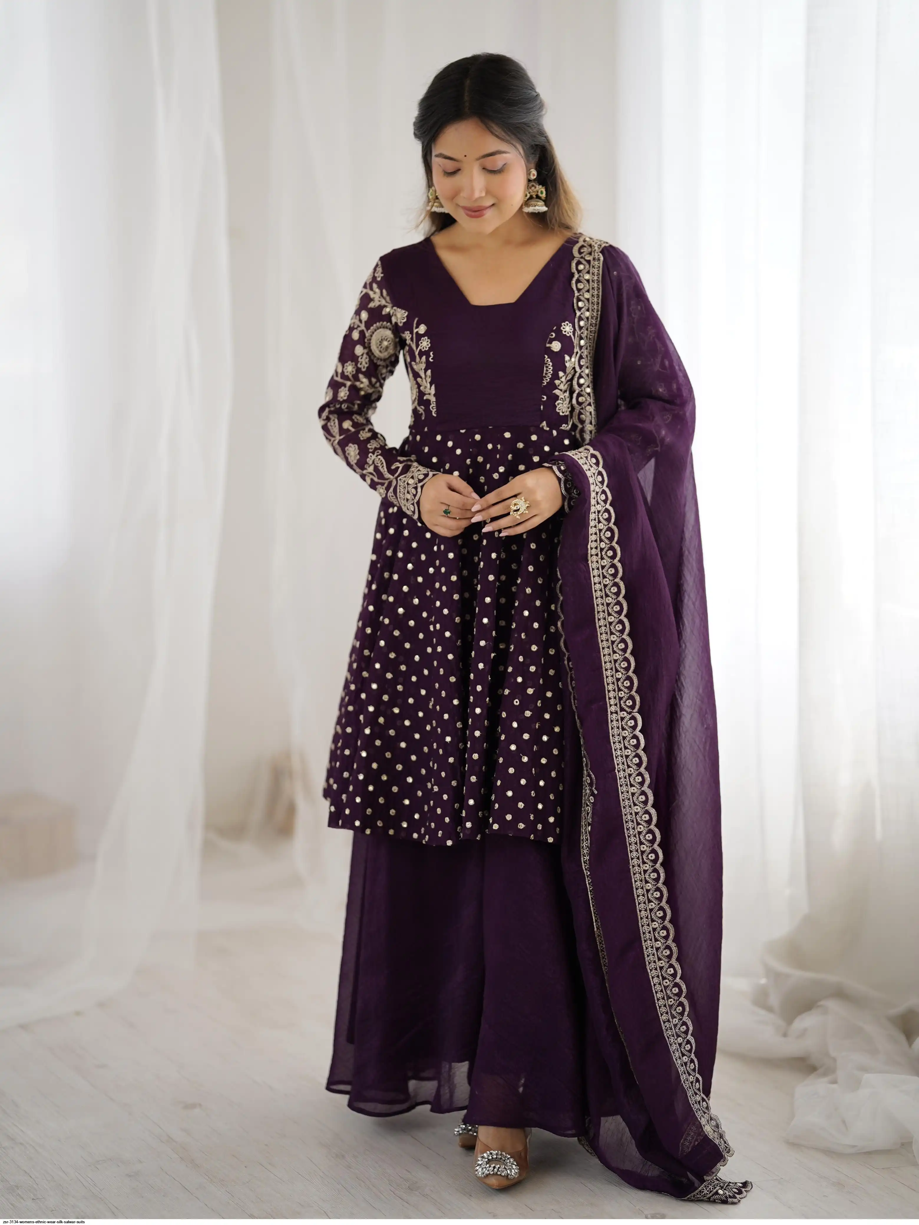 ZSR 3134 WOMENS ETHNIC WEAR SILK SALWAR SUITS D