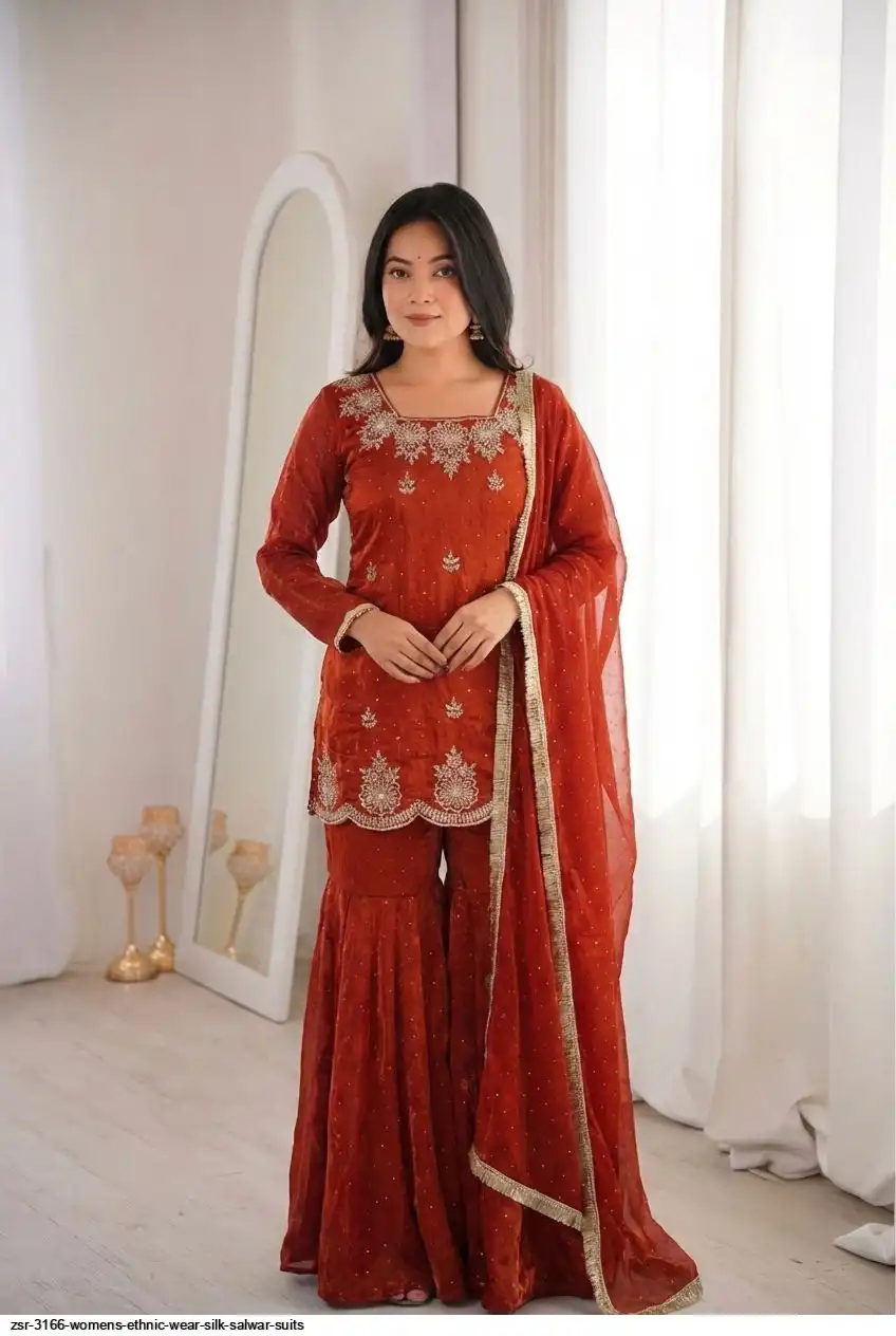 ZSR 3166 WOMENS ETHNIC WEAR SILK SALWAR SUITS B