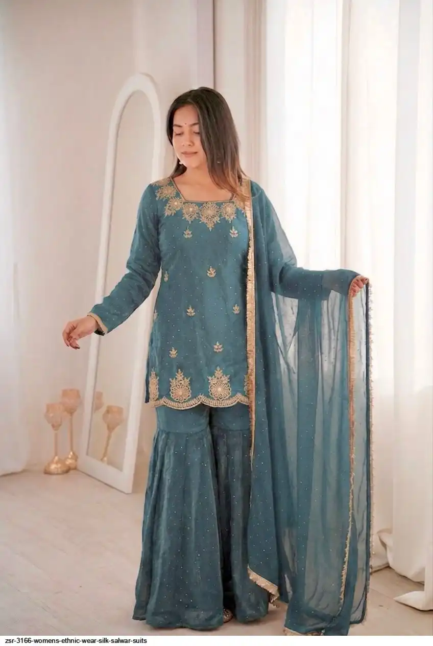 ZSR 3166 WOMENS ETHNIC WEAR SILK SALWAR SUITS C