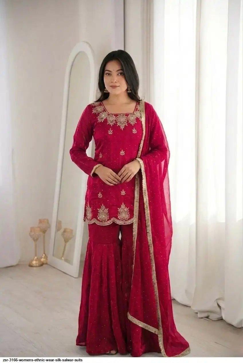 ZSR 3166 WOMENS ETHNIC WEAR SILK SALWAR SUITS E