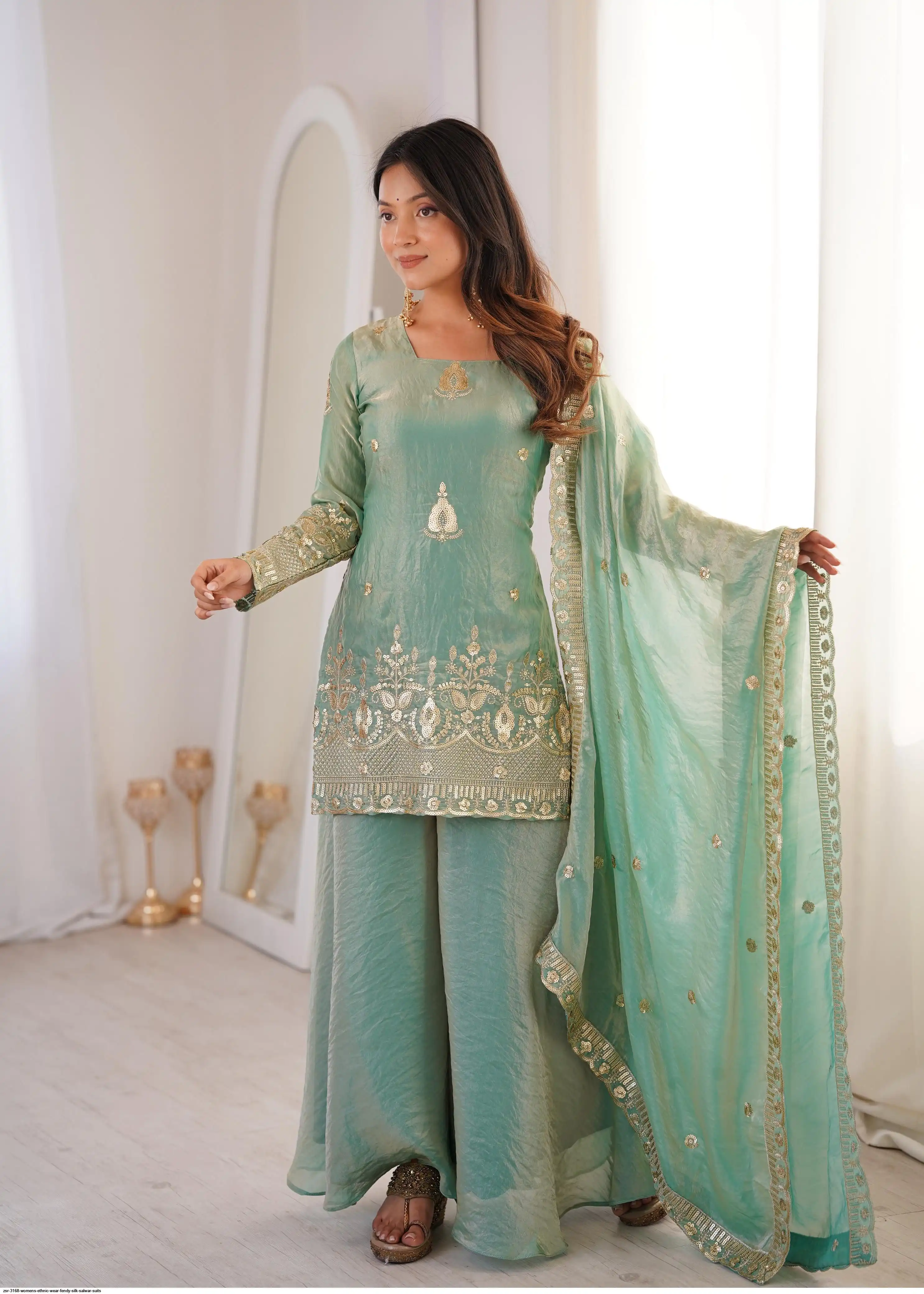 ZSR 3168 WOMENS ETHNIC WEAR FENDY SILK SALWAR SUITS A