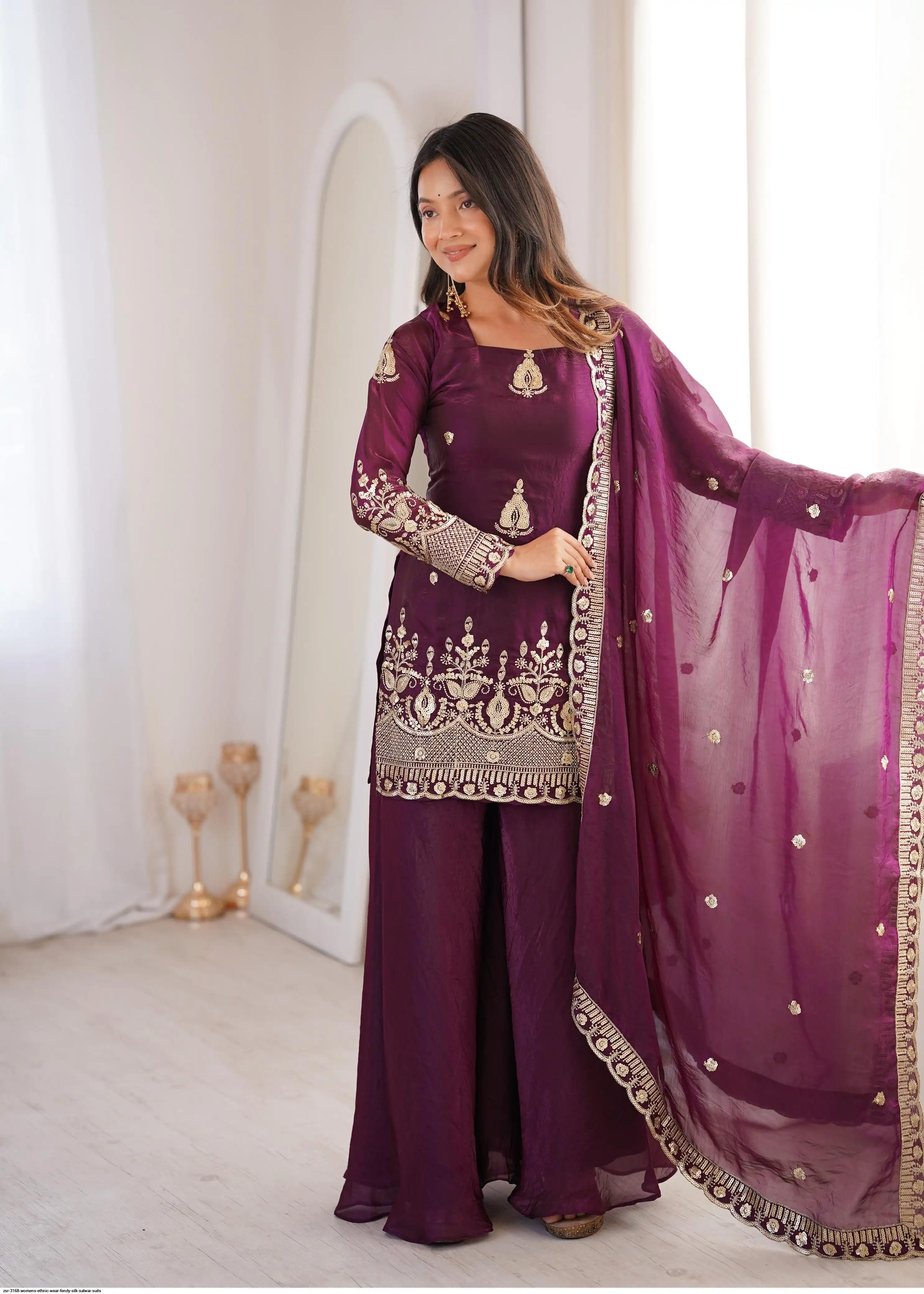 ZSR 3168 WOMENS ETHNIC WEAR FENDY SILK SALWAR SUITS C
