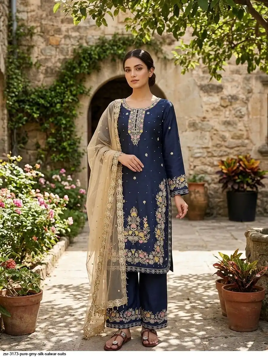 ZSR 3173 PURE GMY SILK SALWAR SUITS C