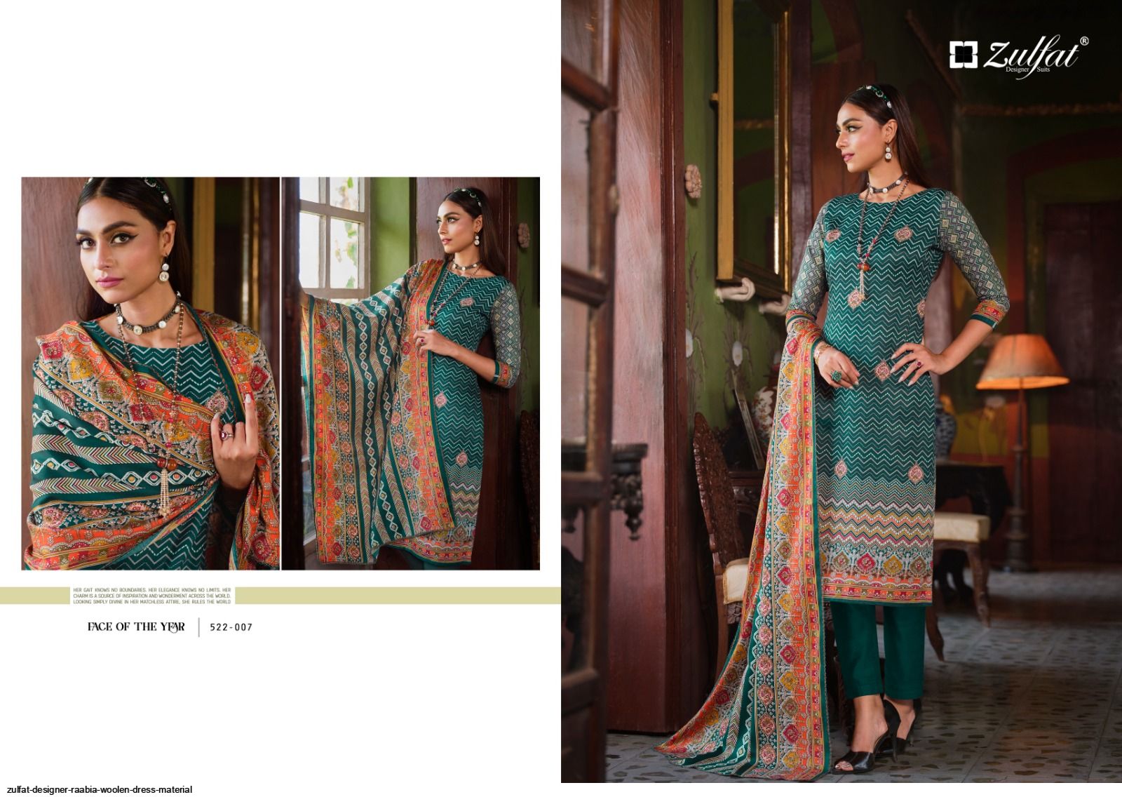 knee length dresses for ladies Green Winter Pashmina Woolen Suit Dress Material for Ladies – Stilento main image 0
