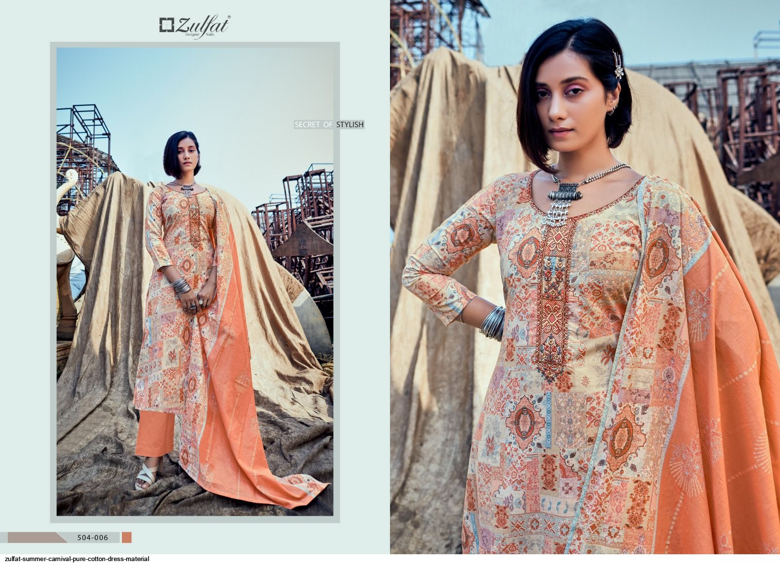 summer cotton dress materials Cerulean hand block printed cotton dress materials wholesale with kota doria dupatta